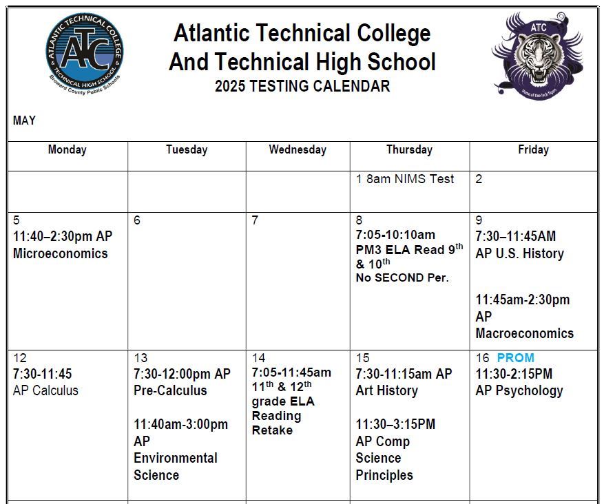  End of Year Testing Calendar ATC